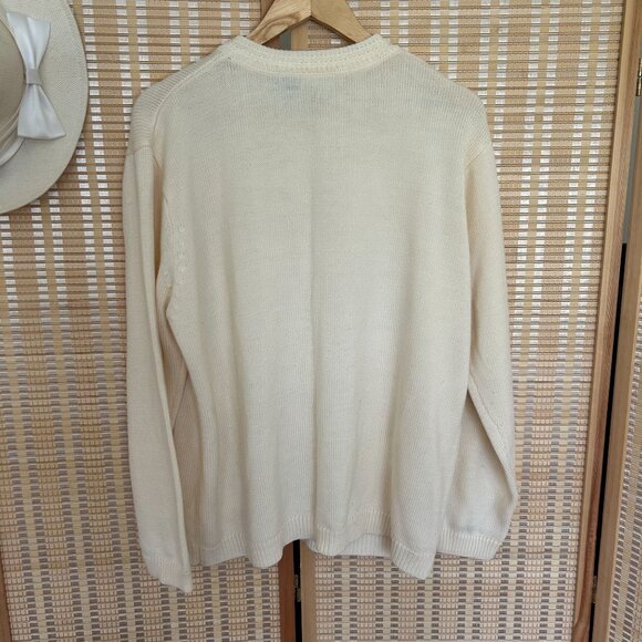 Vintage Cream Button-Up Cardigan Sweater With Pockets L/XL 100% Acrylic - Picture 6 of 10
